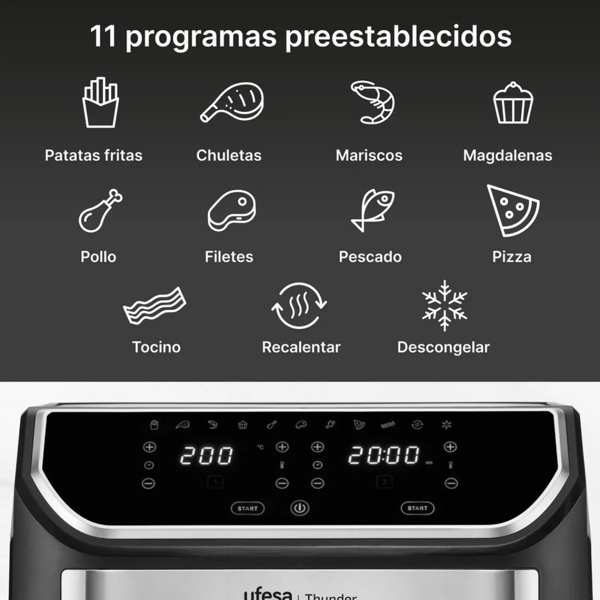 Ufesa Freidora de aire digital doble cubeta 9L Thunder